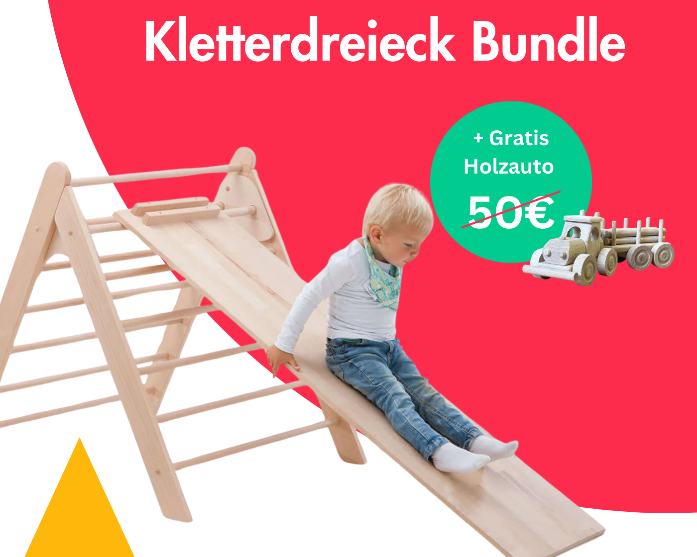 Kletterdreieck - Anbaugerät Bundle + Gratis Holzauto