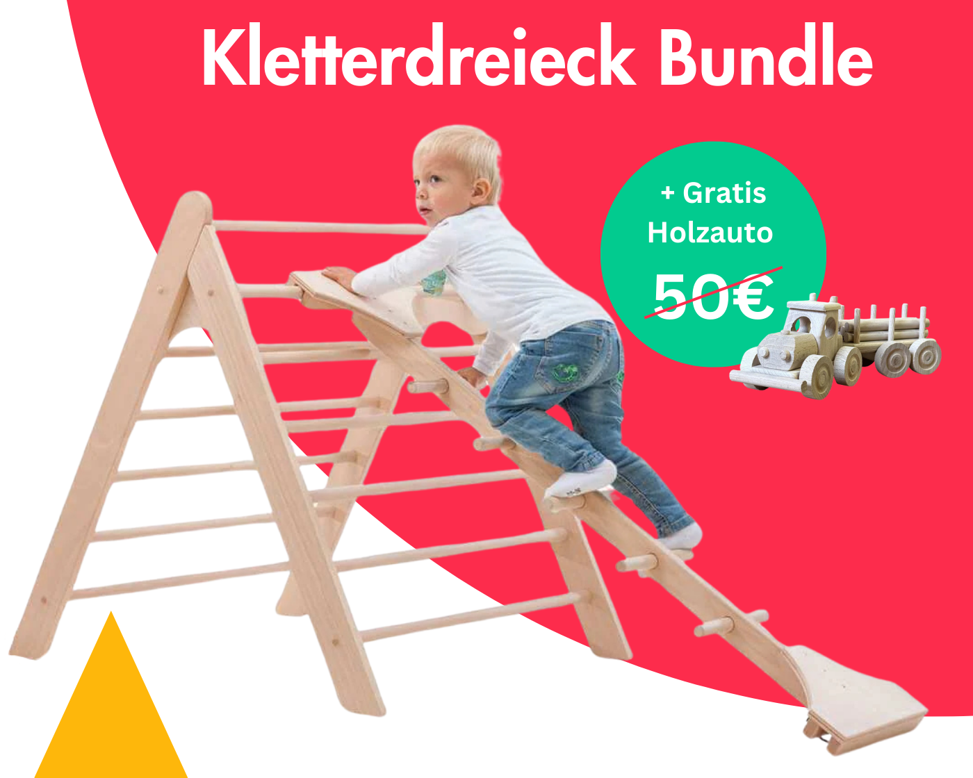 Kletterdreieck - Anbaugerät Bundle + Gratis Holzauto