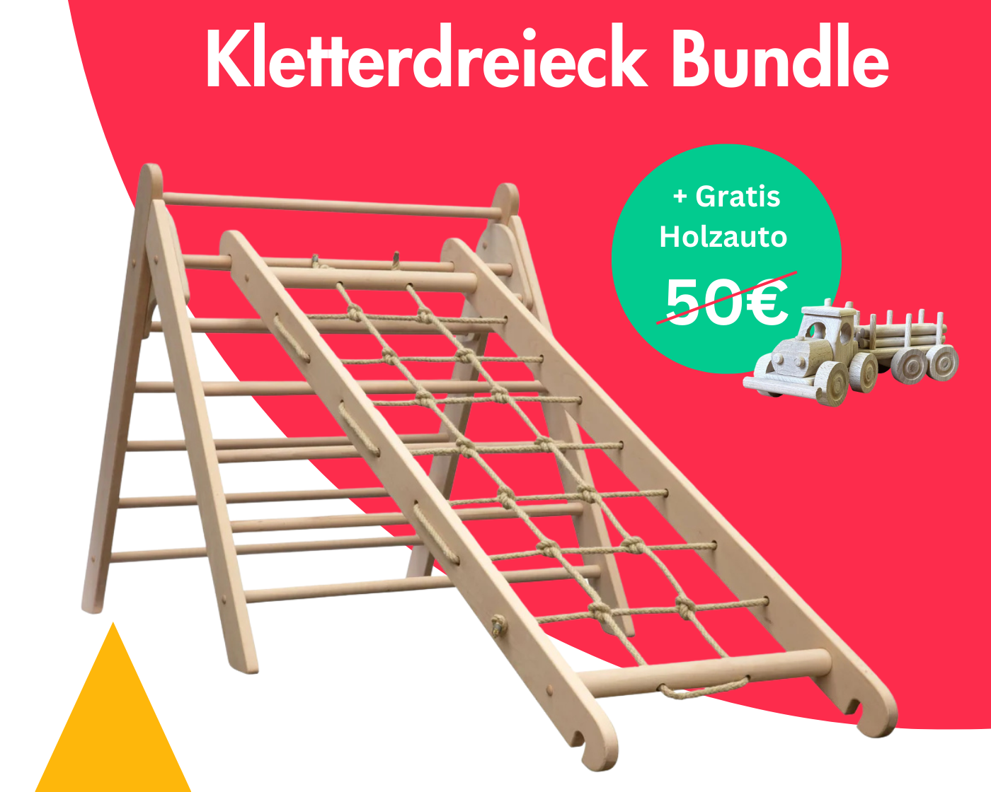 Kletterdreieck - Anbaugerät Bundle + Gratis Holzauto