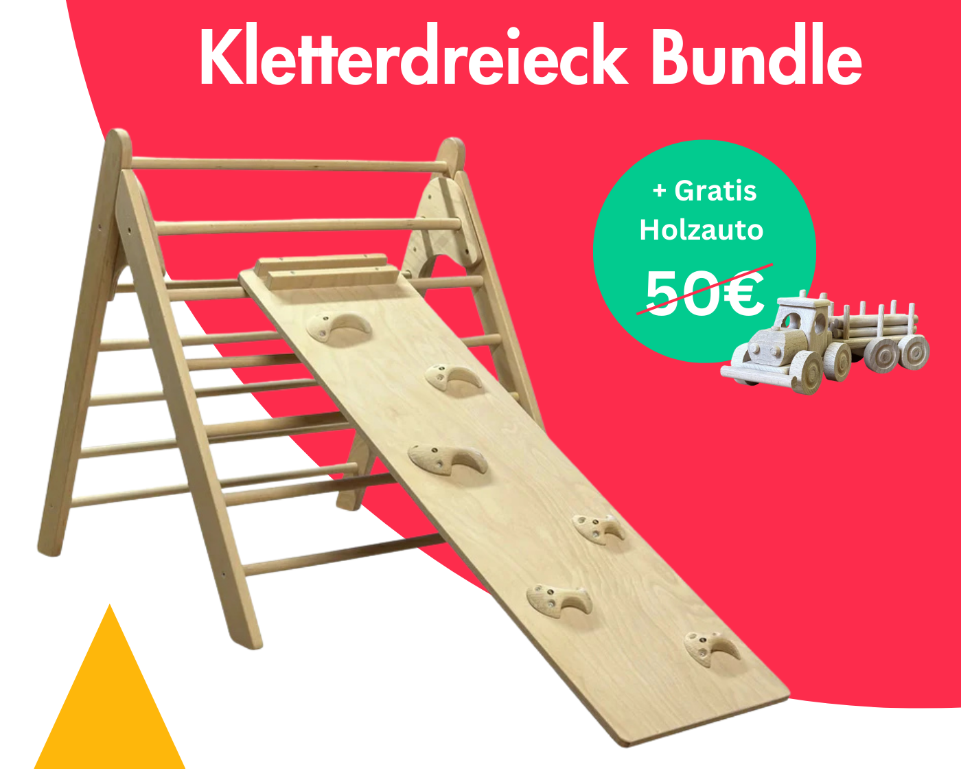 Kletterdreieck - Anbaugerät Bundle + Gratis Holzauto