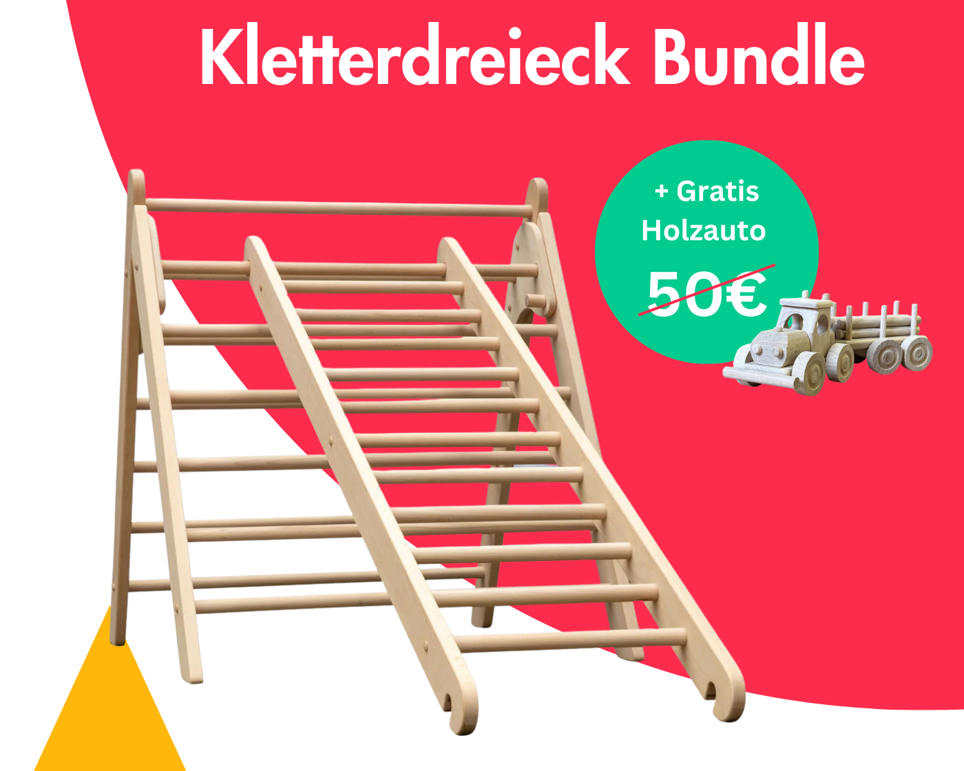 Kletterdreieck - Anbaugerät Bundle + Gratis Holzauto